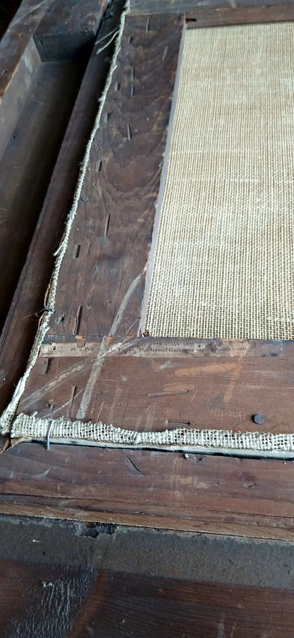 Cornice in legno con intreccio di paglia e finitura marrone scuro per george young the mussel gatherers sul south coast