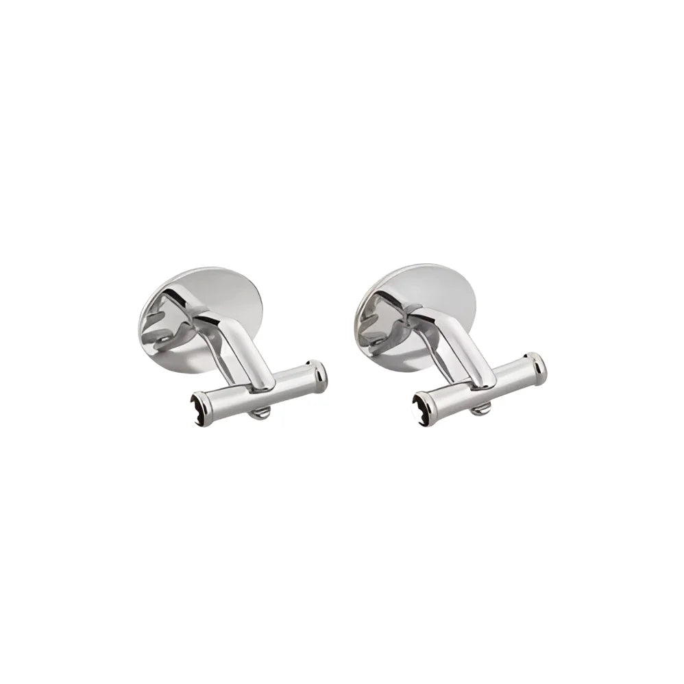 Montblanc gemelli ovali in acciaio con design t-bar lucido e gemelli meisterstück con backplate circolare