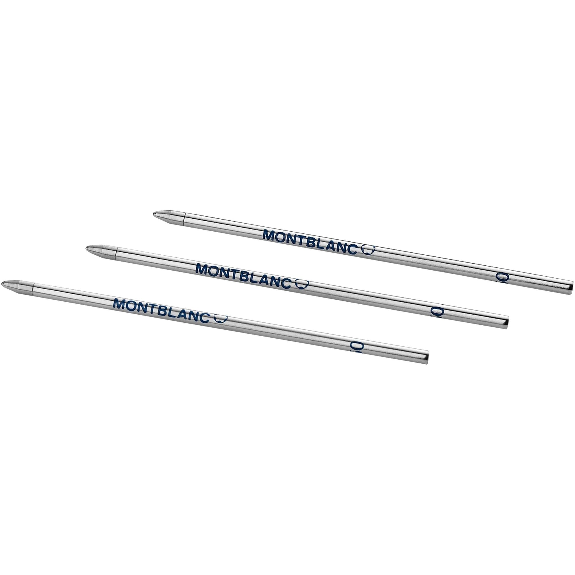 Tre refill piccoli montblanc royal blue in metallo argento per penna a sfera blu 128223 con logo blu