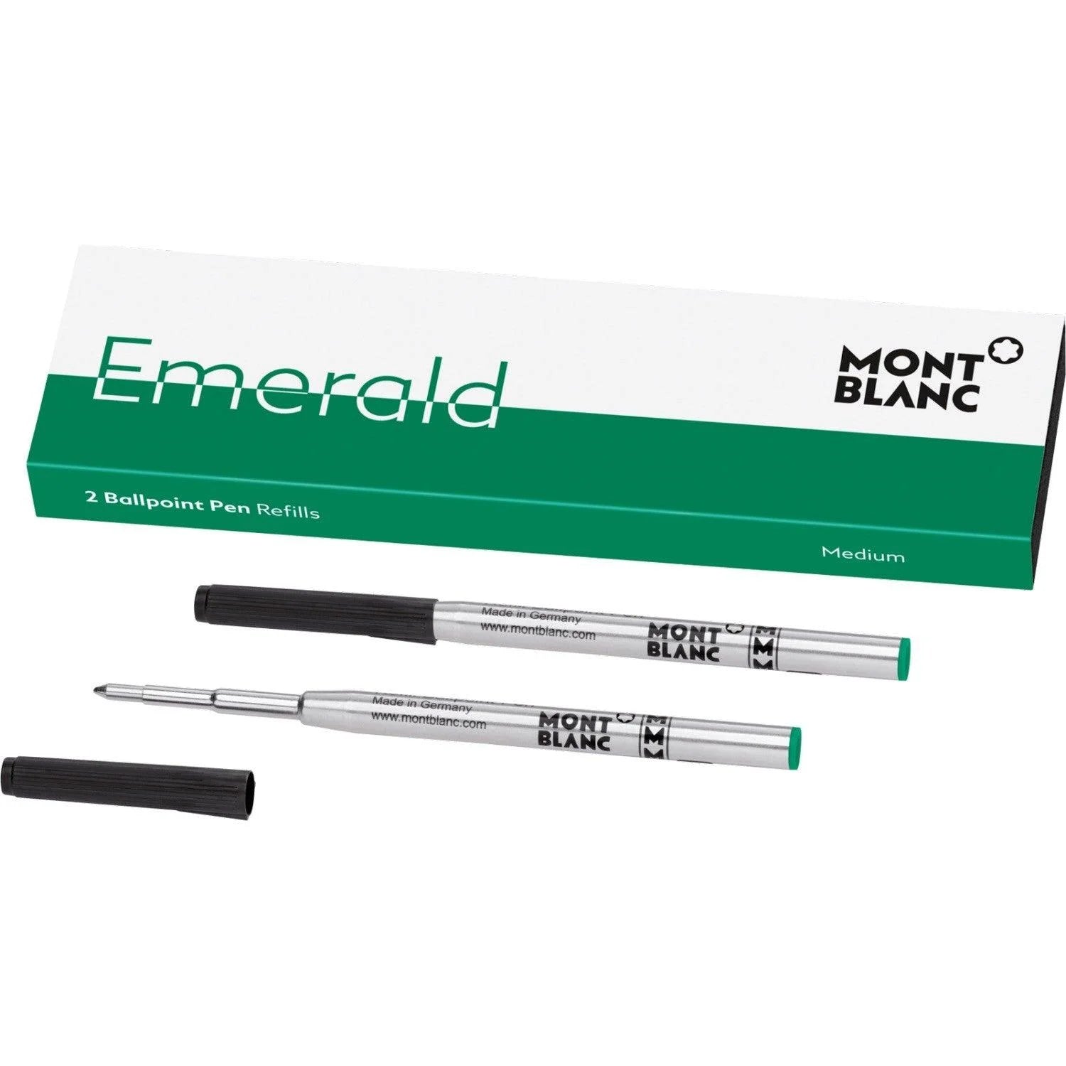 Montblanc refill per penna a sfera medio verde smeraldo con cappucci neri e corpo argento unisex altezza