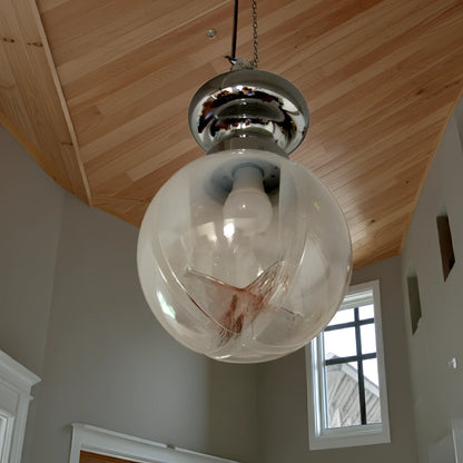Lampada da soffitto cromata con globi in vetro soffiato di murano italia anni 60 sospesi