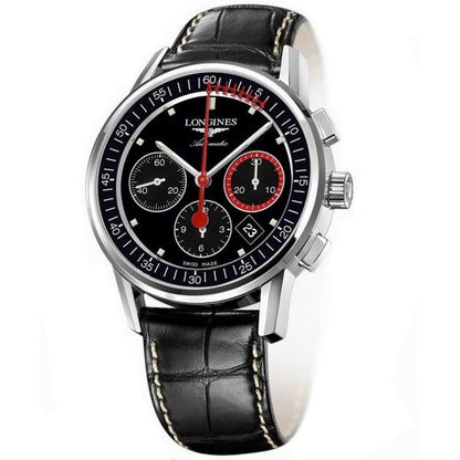 Longines orologio Column-Wheel Chronograph Record 41mm nero acciaio automatico L4.754.4.52.4