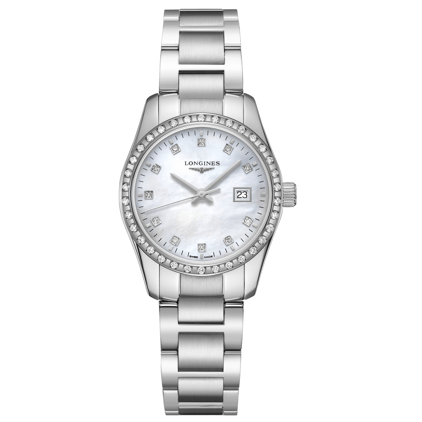 Longines orologio Conquest Classic 29,5mm madreperla diamanti quarzo acciaio L2.286.0.87.6