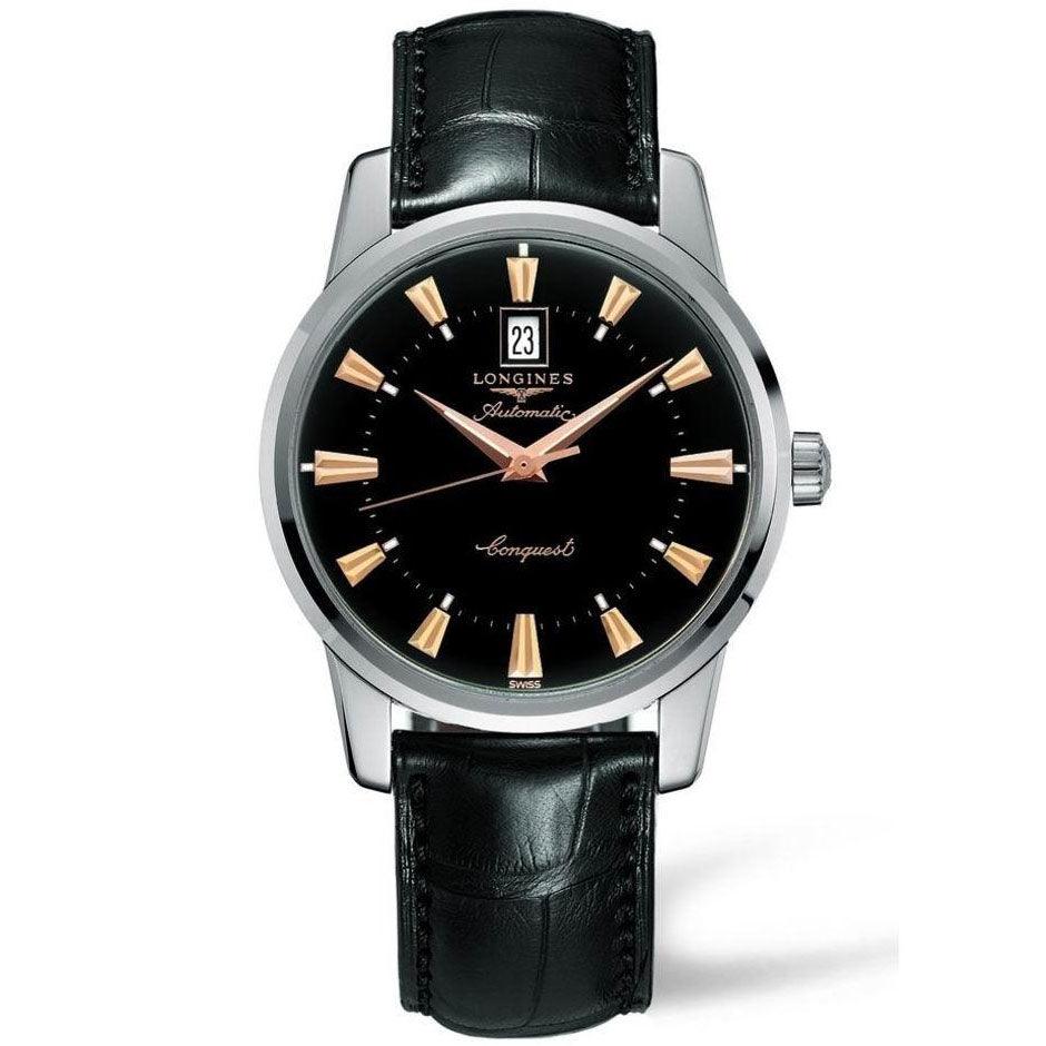 ロンジン コンクエスト ヘリテージ 40mm ブラック 自動巻き ステンレススチールウォッチ L1.645.4.52.4