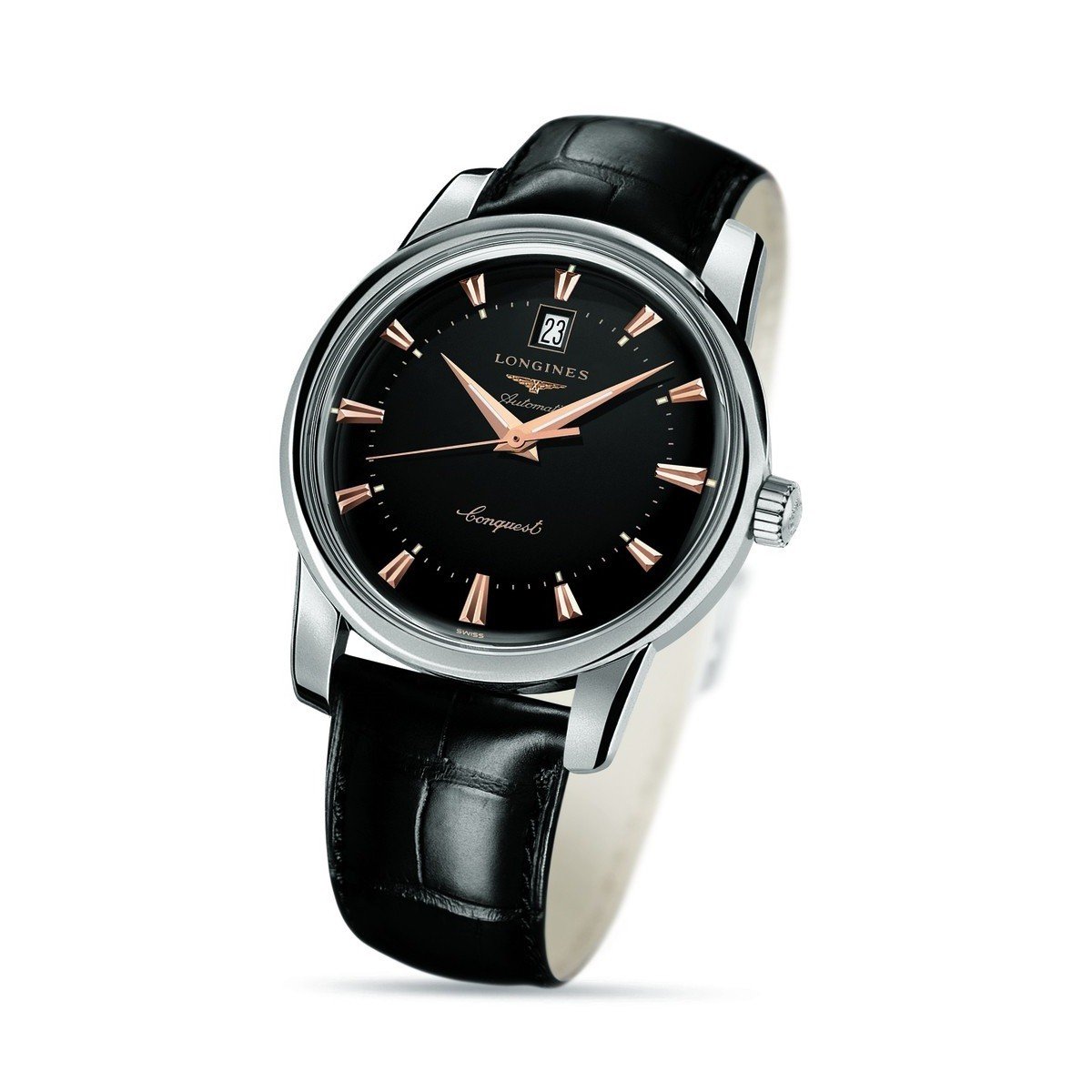 ロンジン コンクエスト ヘリテージ 40mm ブラック 自動巻き ステンレススチールウォッチ L1.645.4.52.4