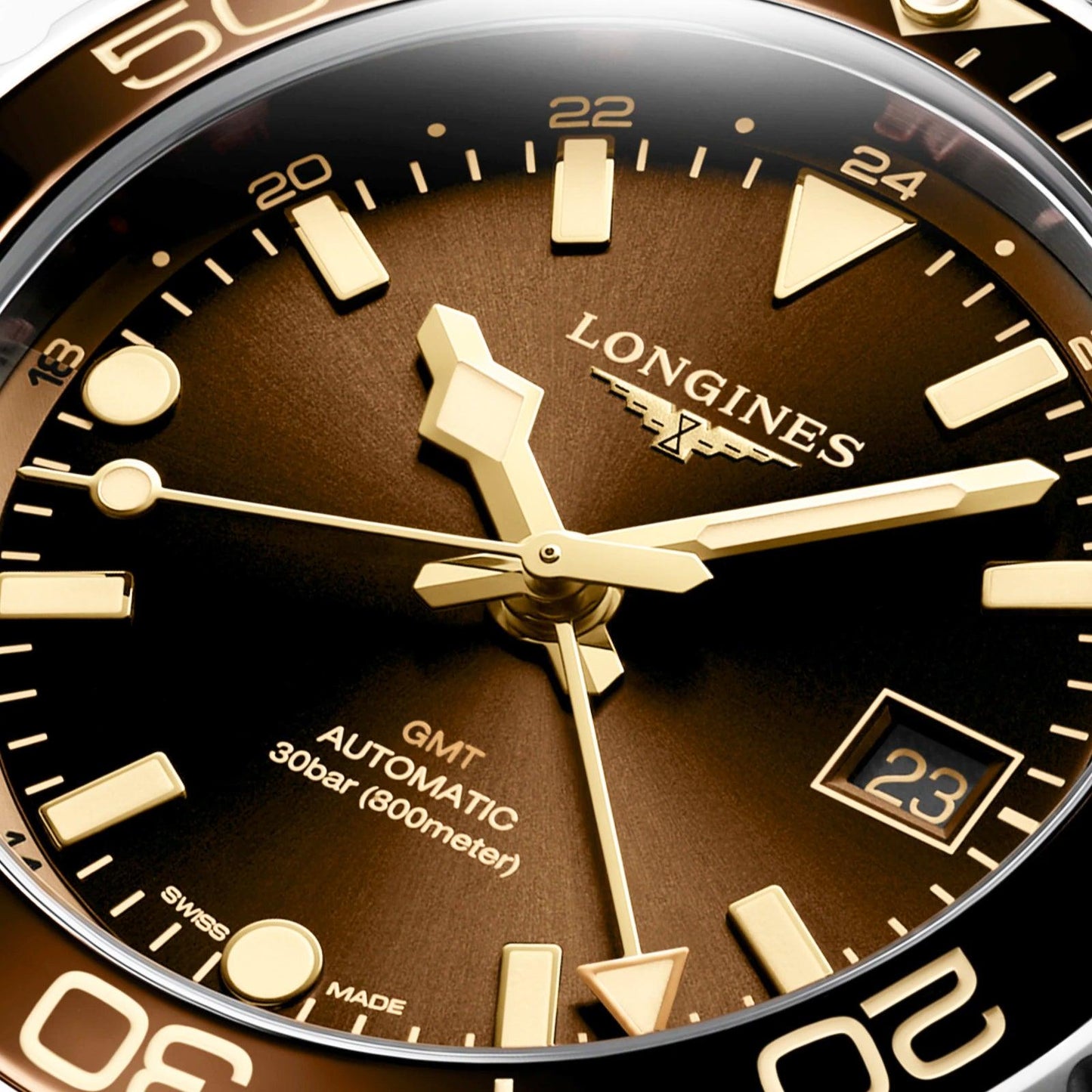 Longines orologio Hydroconquest GMT 41mm marrone automatico acciaio L3.790.4.66.6