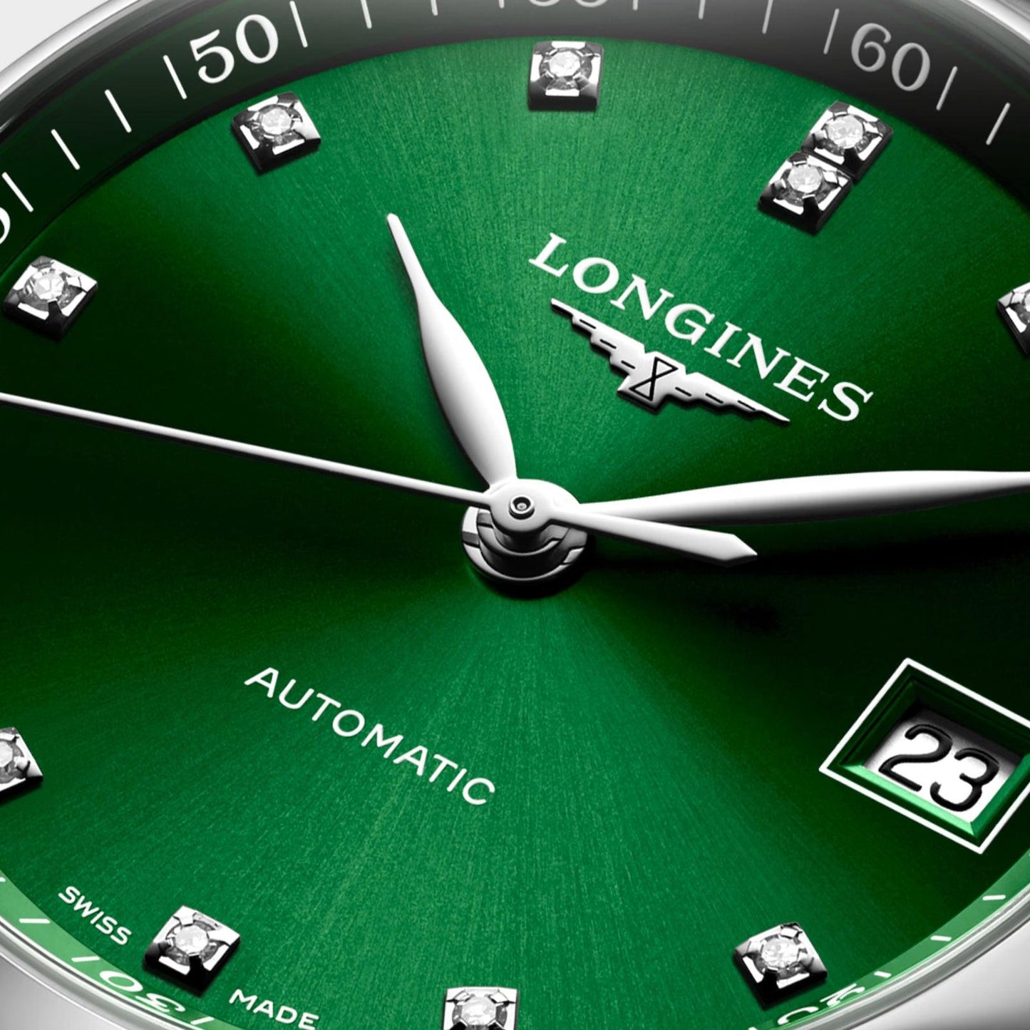 Longines orologio Master Collection 34mm verde diamanti automatico acciaio L2.357.4.99.6
