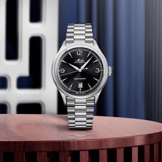 ミドー マルチフォート パワーウィンド 40mm ブラック 自動巻き ステンレススチール腕時計 M040.407.11.057.00
