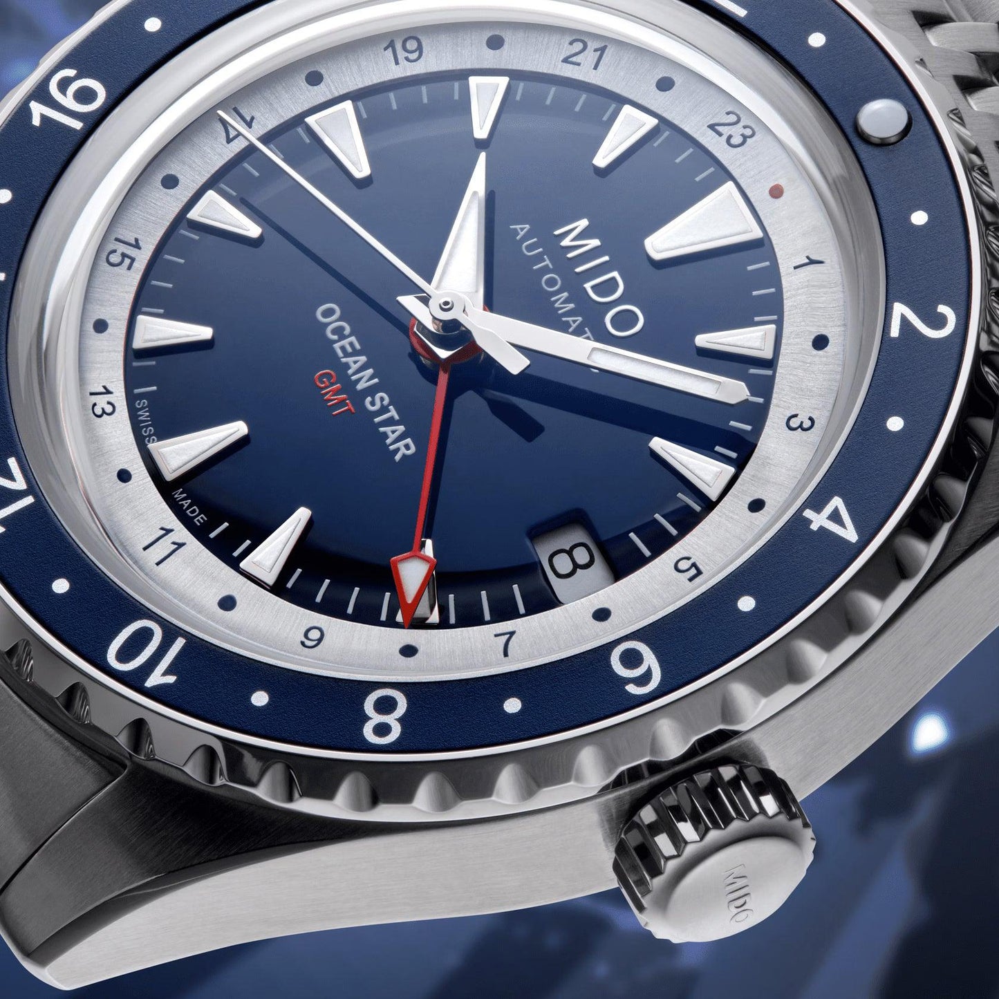 ミドー オーシャンスター GMT スペシャルエディション 40mm ブルー 自動巻き ステンレススチールウォッチ M026.829.18.041.00