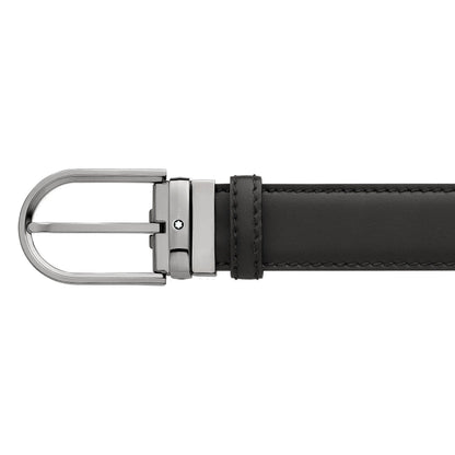 Montblanc cintura 35mm fibbia ferro di cavallo finitura rutenio pelle nera misura regolabile 128770