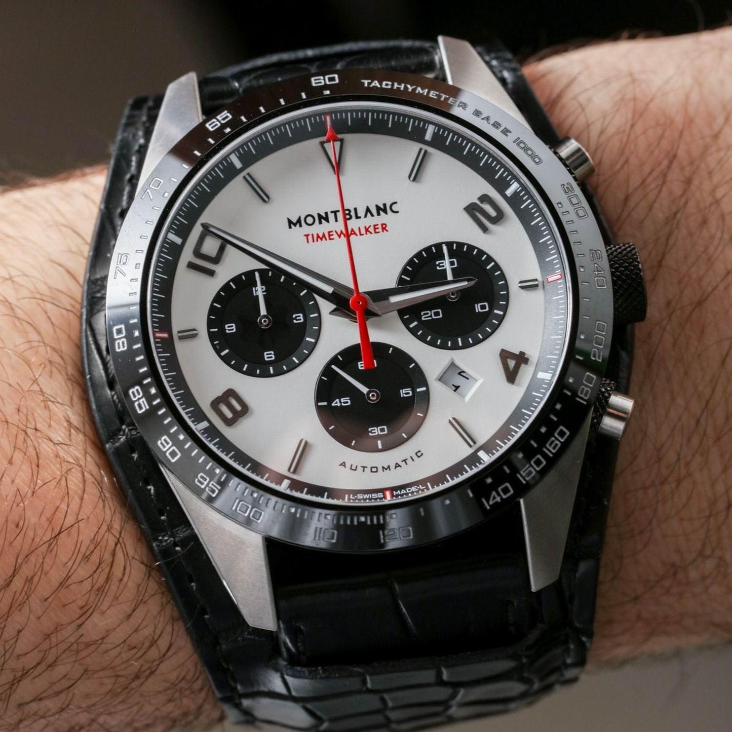 Montblanc orologio Timewalker Chronograph 43mm argento automatico acciaio ceramica nera 118489