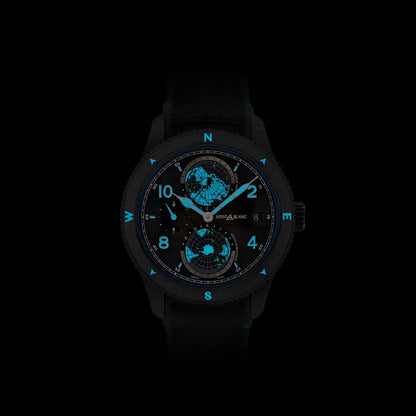 Montblanc orologio 1858 geosphere carbo₂ edizione limitata nero 43mm automatico con quadrante blu e mappe mondiali