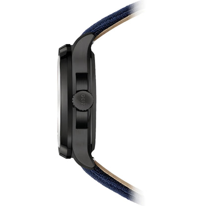Orologio mido multifort tv big con big date 39x40mm blu automatico con cinturino tessuto blu navy e cassa acciaio nero pvd