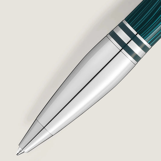 Montblanc penna a sfera starwalker polargreen con corpo argento e barrel verde teal tessuto cattura dell’aurora boreale
