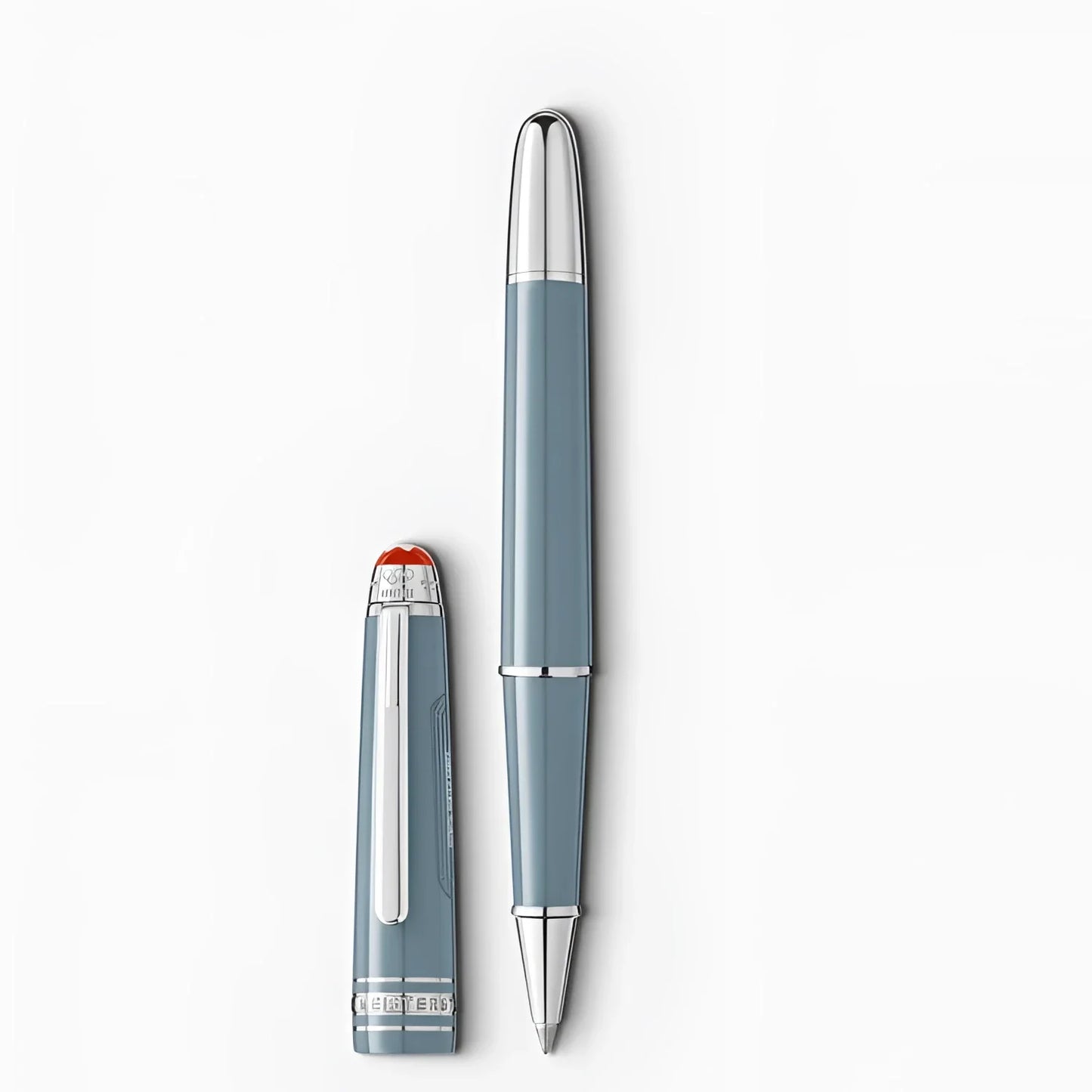 Montblanc roller meisterstück x olympic heritage chamonix 1924 classico penna blu opaca con dettagli argento e tappo inchiostro rosso giochi olimpici