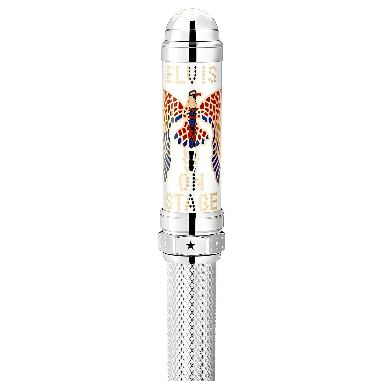Penna roller montblanc roller great characters elvis con corpo in smalto bianco e design aquila colorata ornato oro