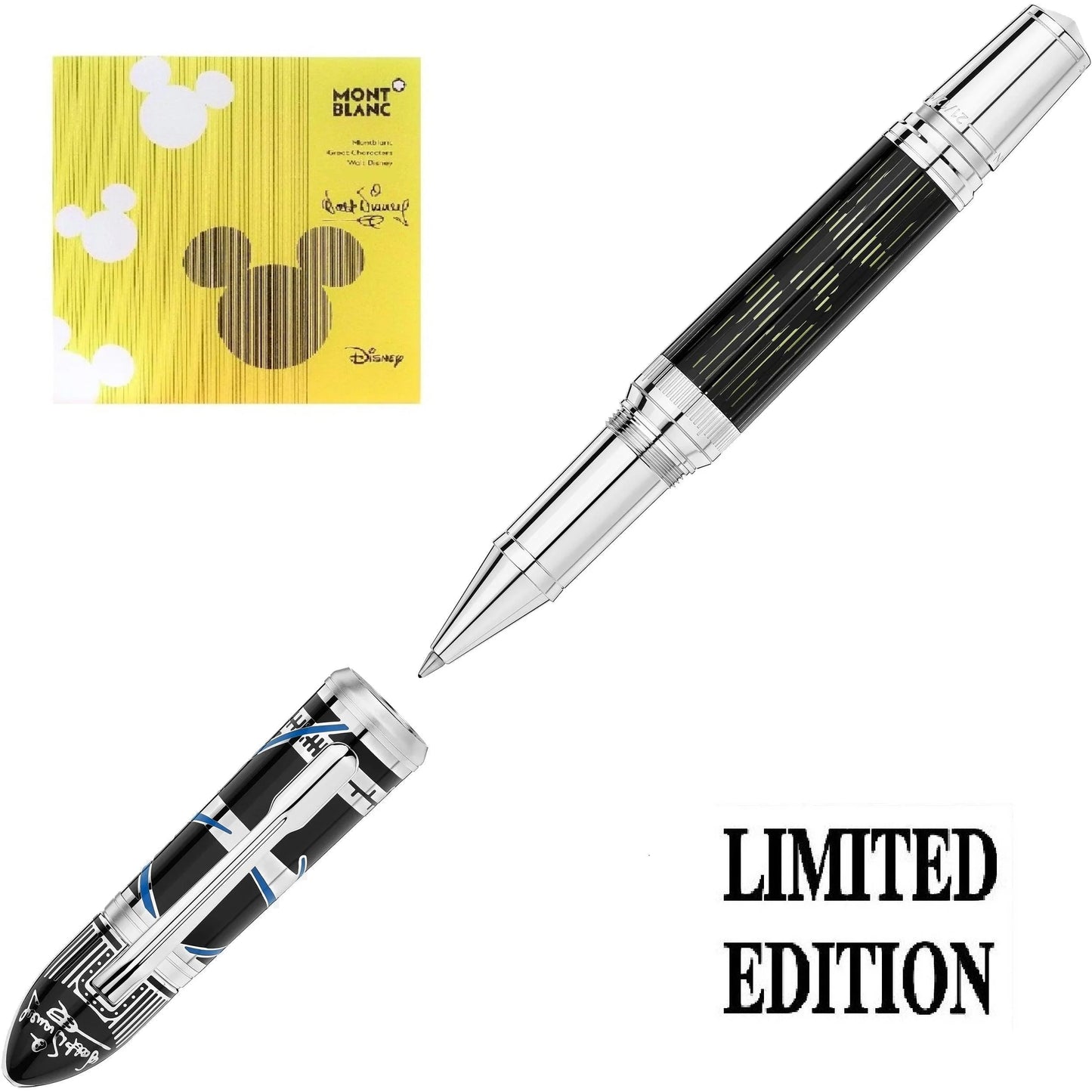 Montblanc roller great characters walt disney edizione limitata nero e argento con motivo geometrico sul corpo