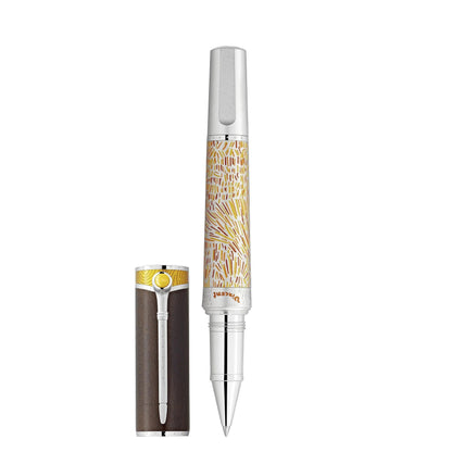 Montblanc rollerball van gogh edizione limitata con corpo argentato e barrel giallo oro ispirato a vincent van gogh