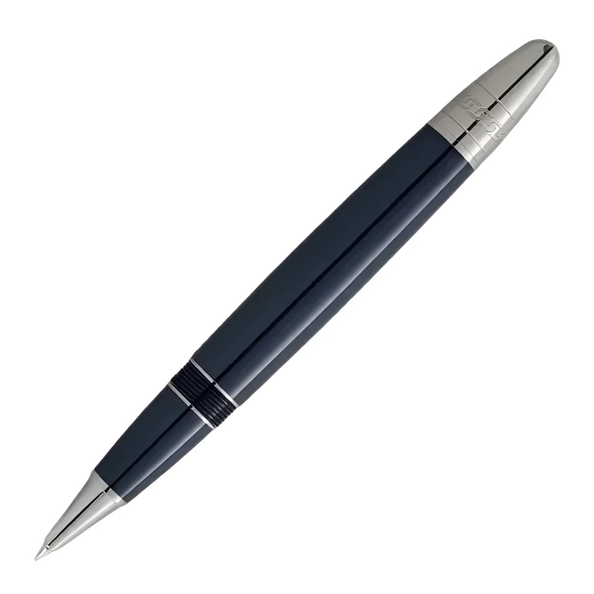 Montblanc roller legrand meisterstück around the world pen in navy blue with silver accents and textured grip band