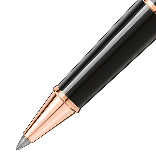 Montblanc roller meisterstuck classique red gold 132487 penna roller in pregiata resina nera con dettagli in red gold lucida