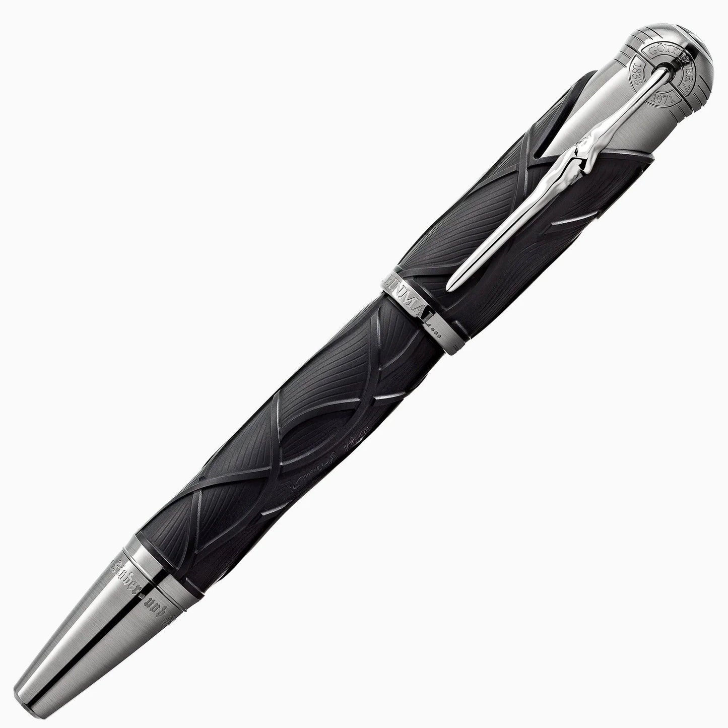 Montblanc stilografica writers edition homage to brothers Grimm nero e argento con incisioni intricate sul fusto