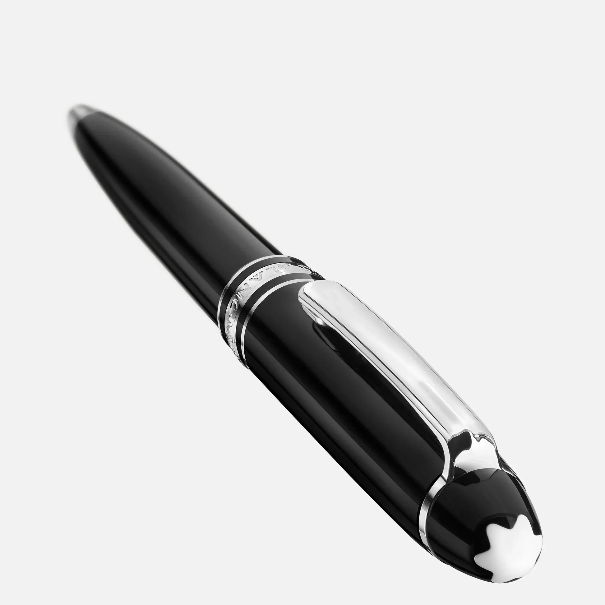 Montblanc penna a sfera meisterstück platinum line hommage à w a mozart in pregiata resina nera con dettagli argento e stella bianca sul cappuccio