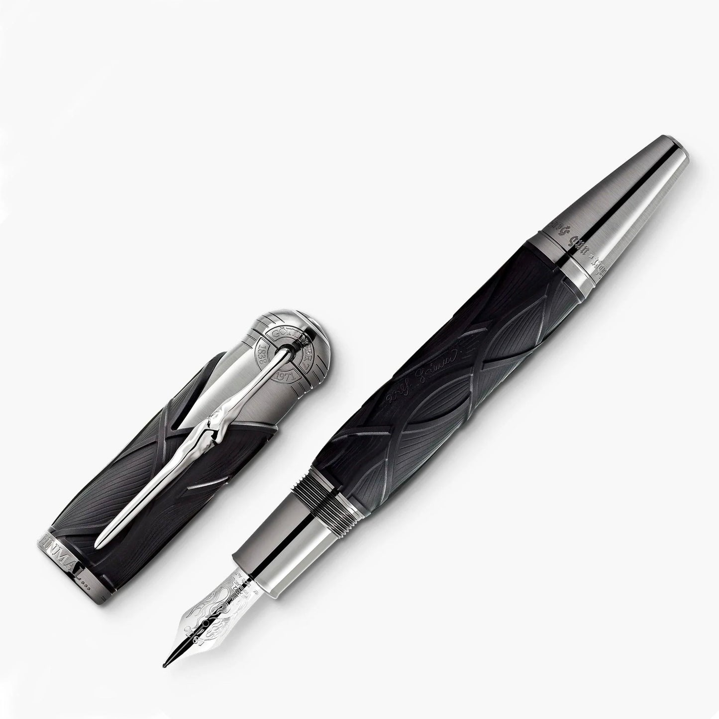 Montblanc stilografica writers edition hommage to brothers grimm nero e argento con incisioni e punta f in metallo lucidato
