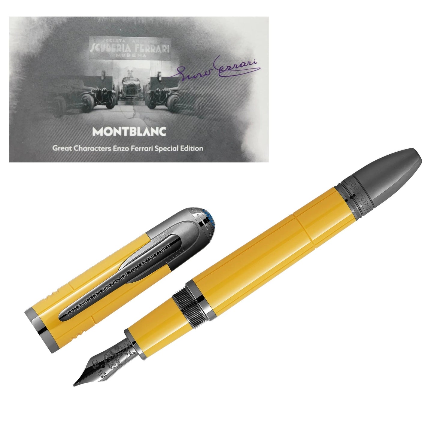 Montblanc stilografica great characters enzo ferrari special edition giallo modena 130661 con design moderno e dettagli in argento