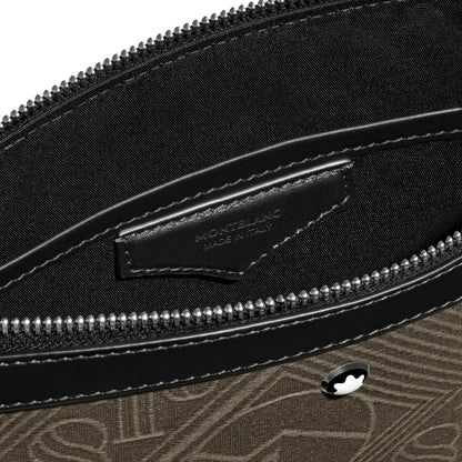 Montblanc pochette in tessuto jacquard kaki verde con zip argento e patch logo accessorio ricercato elegante