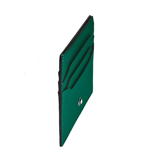 Montblanc porta carte malachite in pelle pregiata verde smeraldo con zip nera e logo in metallo argentato