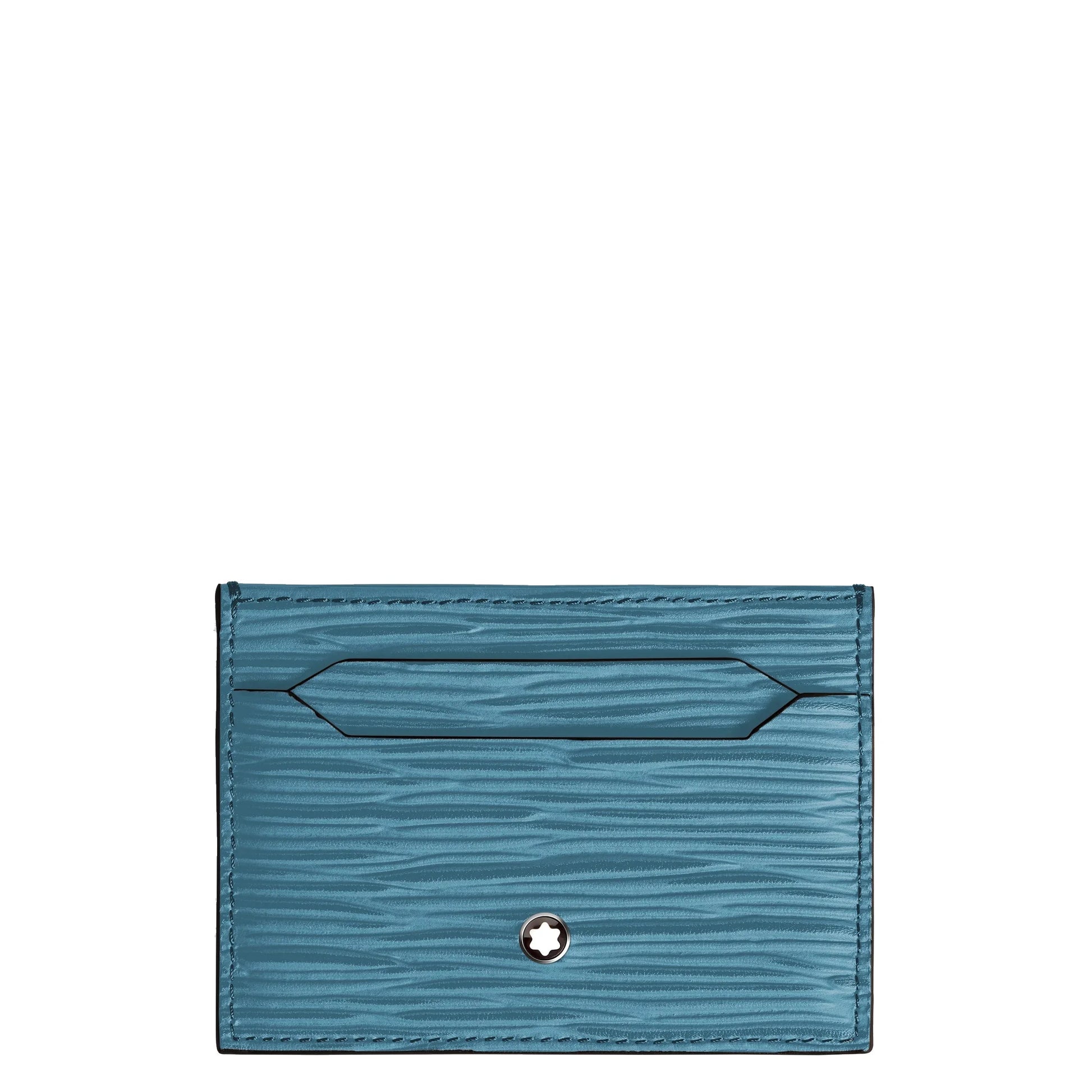 Montblanc porta carte blu fumé in pelle blu smeraldo con stella argento per cinque scomparti