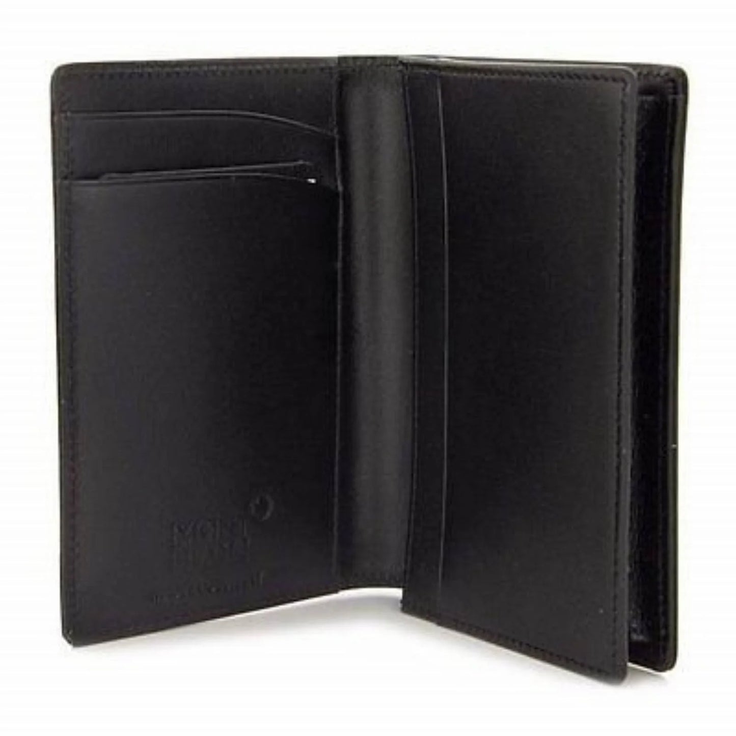 Portacarte montblanc meisterstück nero in pelle con quattro scomparti e logo in rilievo allinterno