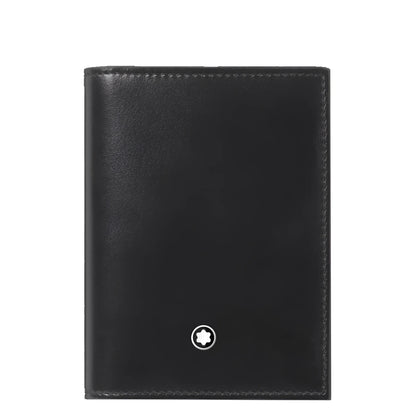 Porta carte montblanc meisterstück nero in pelle con emblem montblanc argento sul davanti modello 198321