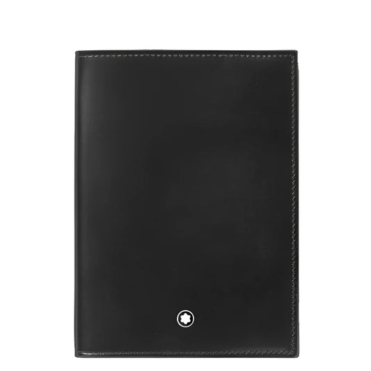 Custodia porta passaporto montblanc meisterstück 198333 in pelle nera con finitura testurizzata e logo impresso