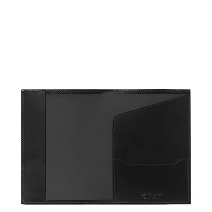 Custodia porta passaporto montblanc meisterstück in pelle nera con design minimalista e cuciture sottili ai bordi
