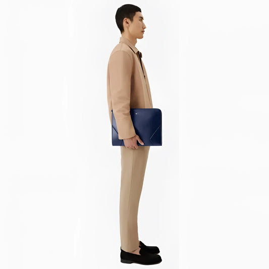 Portadocumenti meisterstück blu inchiostro in pelle blu navy con design geometrico minimalista perfetto compagno ufficio