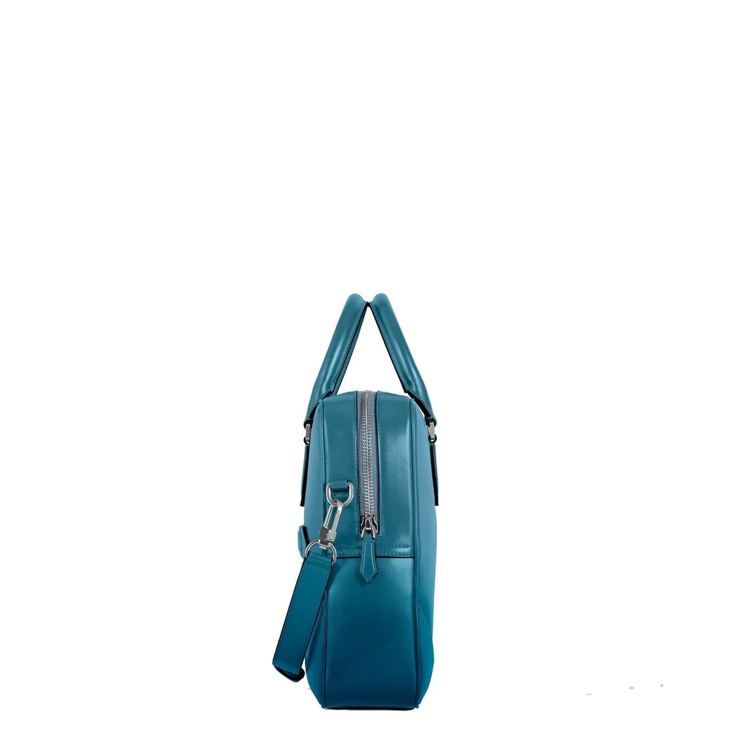 Portadocumenti meisterstück montblanc blu fumé in pelle teal con cerniera argento e manici coordinati