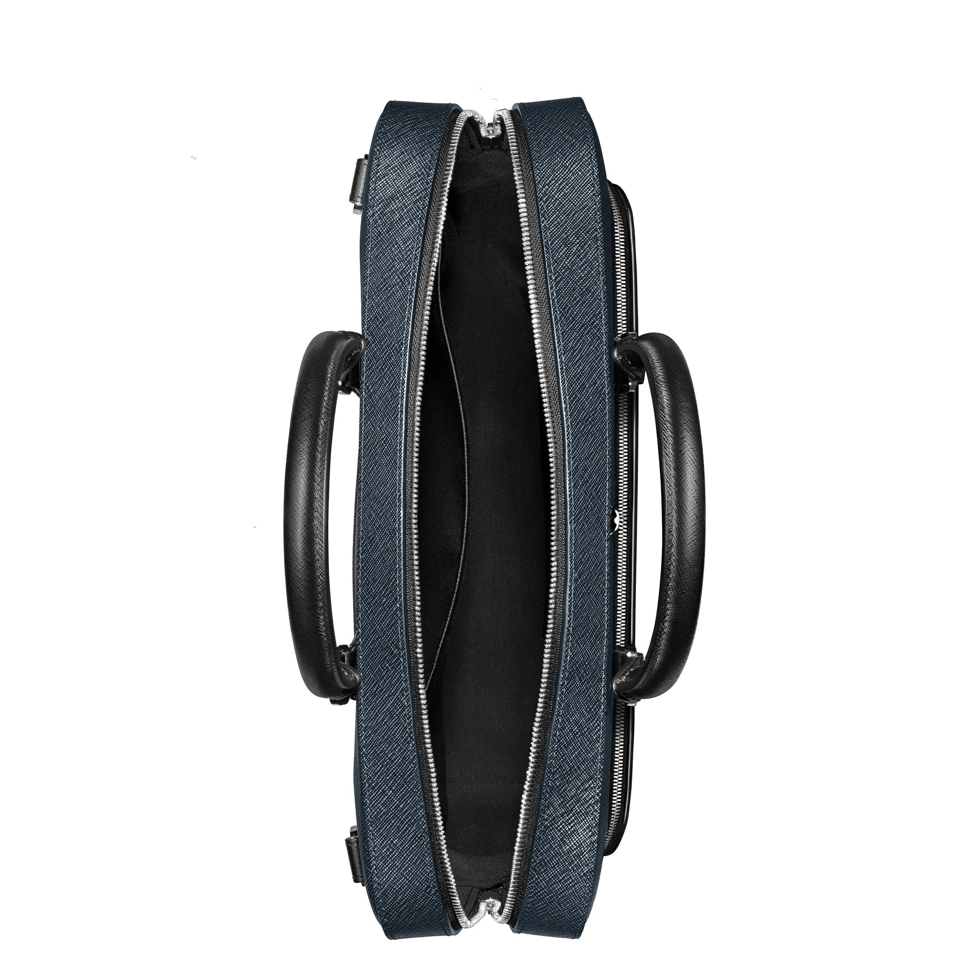 Montblanc borsa portadocumenti media tweed blu con elegante cartella presenta capiente scomparto principale in pelle