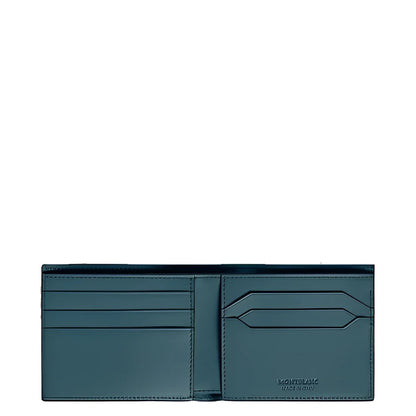 Montblanc portafoglio bifold in pelle blu avio con logo montblanc inciso e scritta made in italy elegante e funzionale