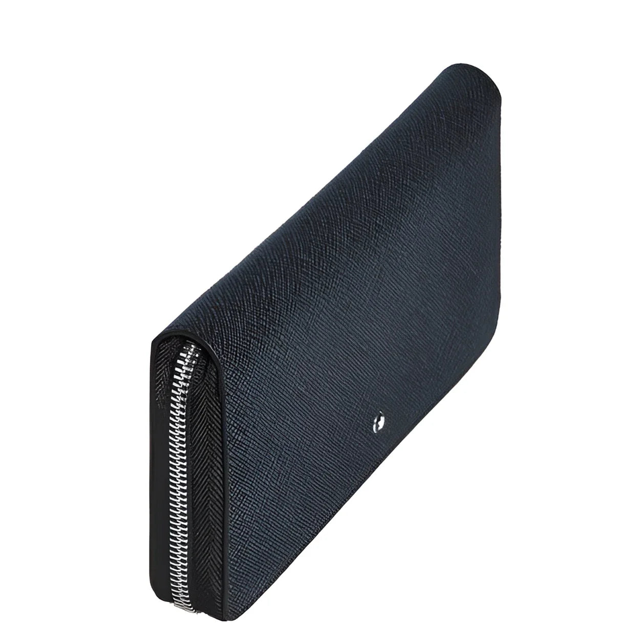 Portafoglio montblanc sartorial goffrata nera blu con cerniera e 12 scomparti in pelle sartorial goffrata