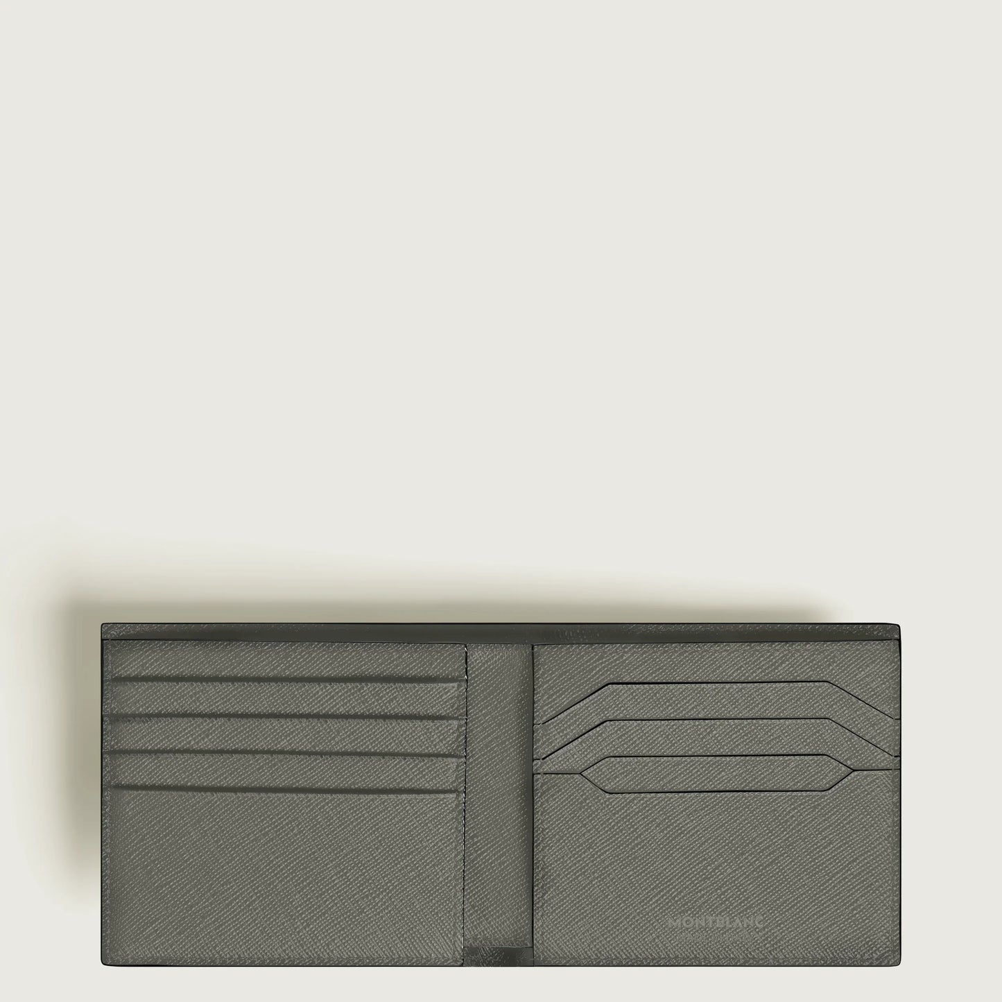 Portafoglio montblanc 8 scomparti sartorial grigio in pelle stampa saffiano con design minimalista e multipli scomparti