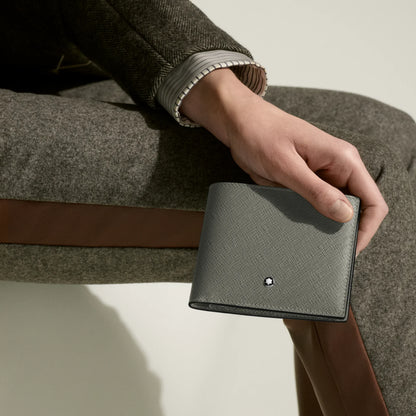 Montblanc portafoglio 8 scomparti sartorial grigio in pelle stampa saffiano con emblema stella argento