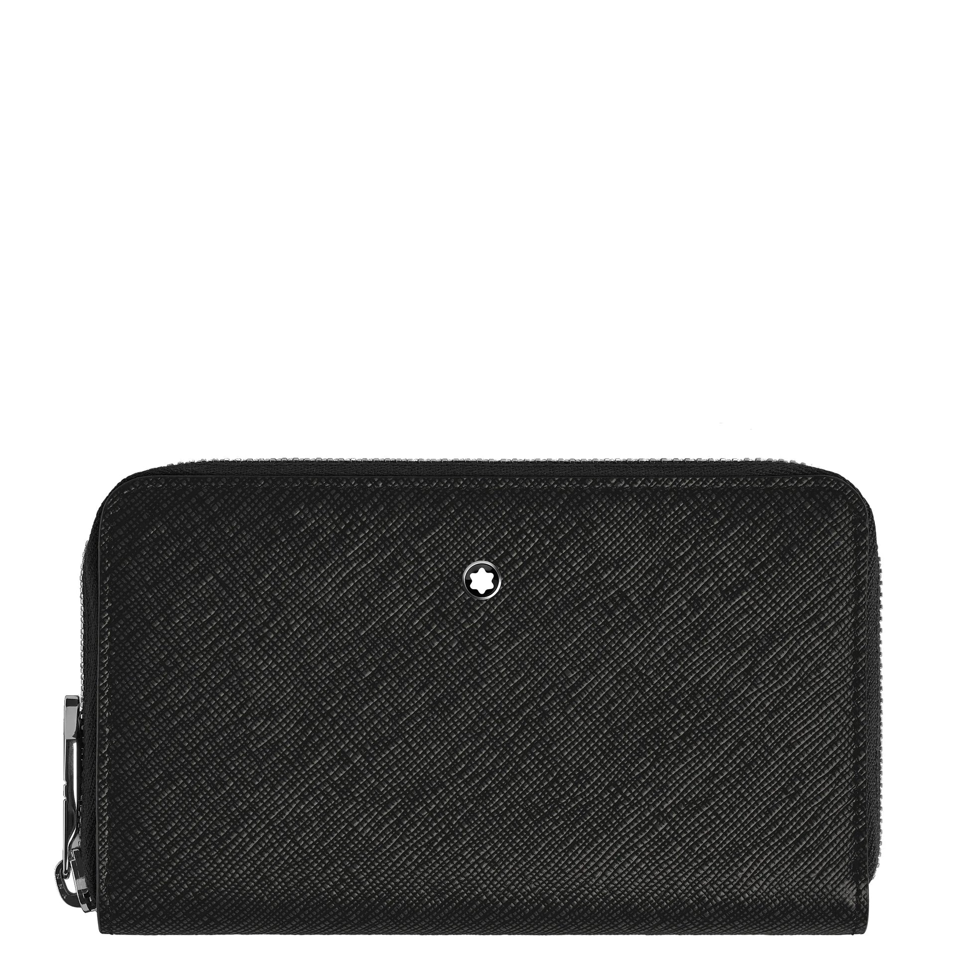 Portafoglio montblanc nero con 12 scomparti in pelle sartorial goffrata e cerniera combina stile intramontabile