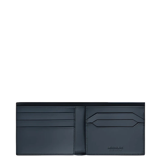 Portafoglio classico bifold montblanc velluto blu in pelle con design minimalista ed elegante logo inciso