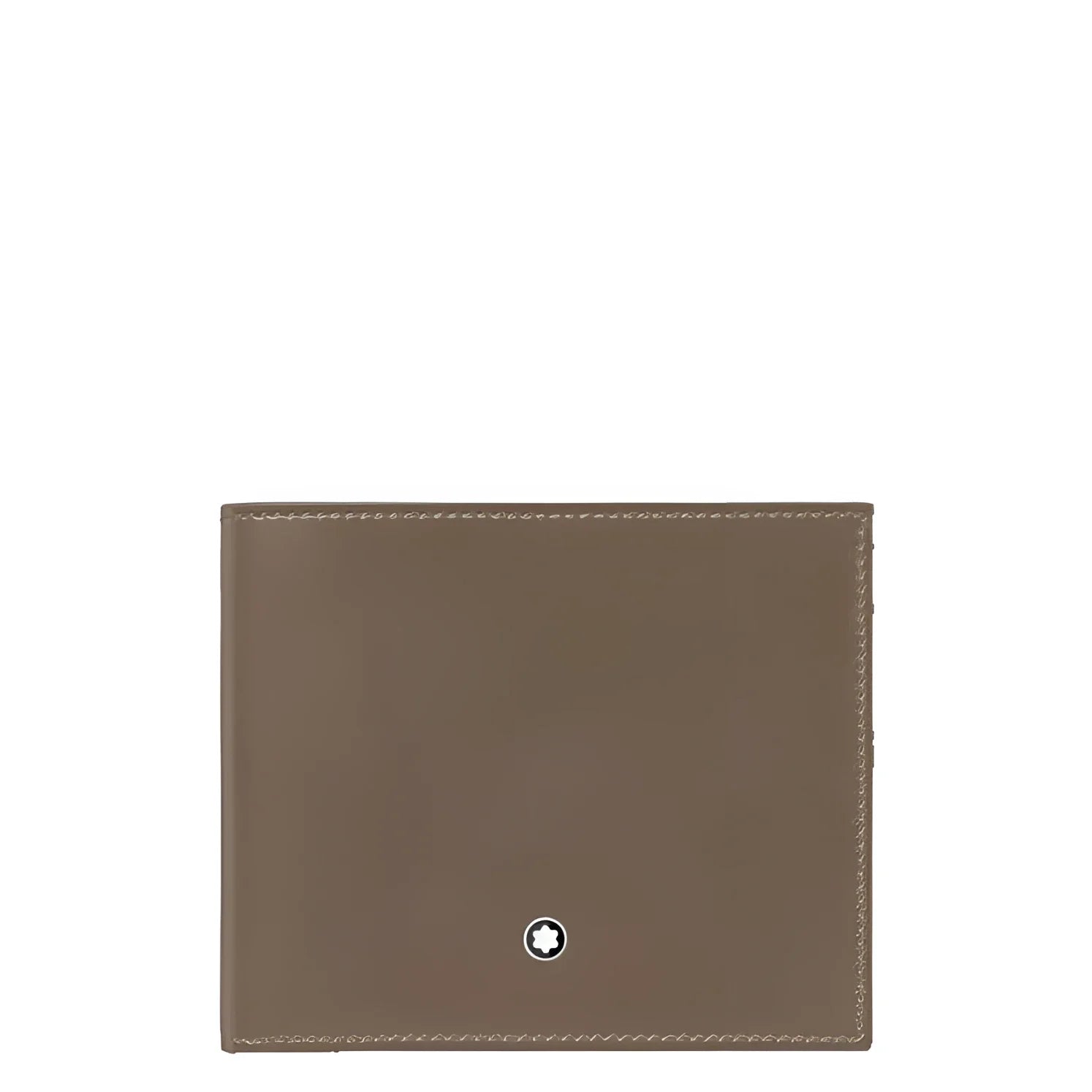 Portafoglio meisterstück montblanc in pelle lucida mastice taupe con tasche extra e cuciture precise
