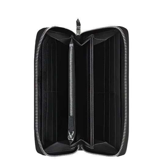 Montblanc portafoglio goffrata nera classica in pelle sartorial goffrata con cerniera e design minimalista nero