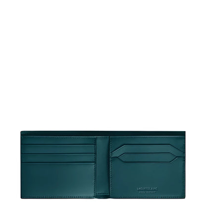 Portafoglio meisterstück montblanc blu cipro in pelle con logo embossato e scritta made in italy in verde scuro
