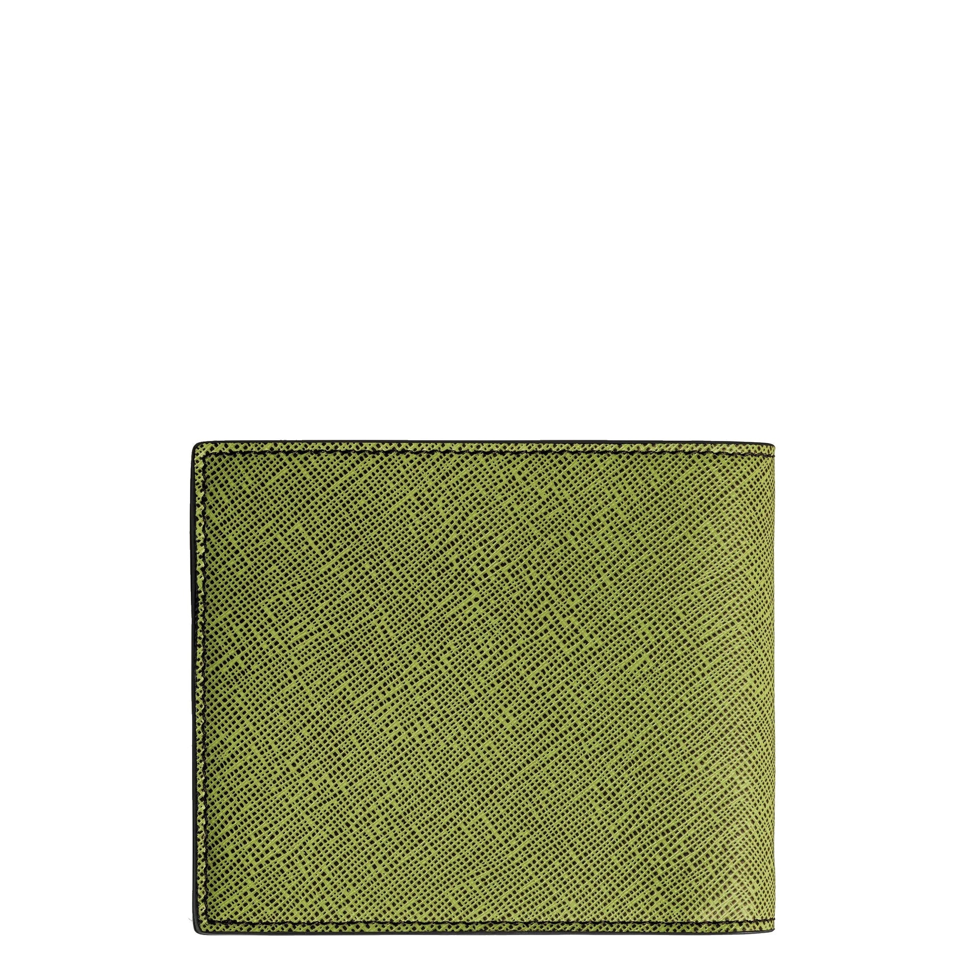 Portafoglio montblanc sartorial olive green con 8 scomparti in pelle stampa saffiano multi lime e cuciture nere