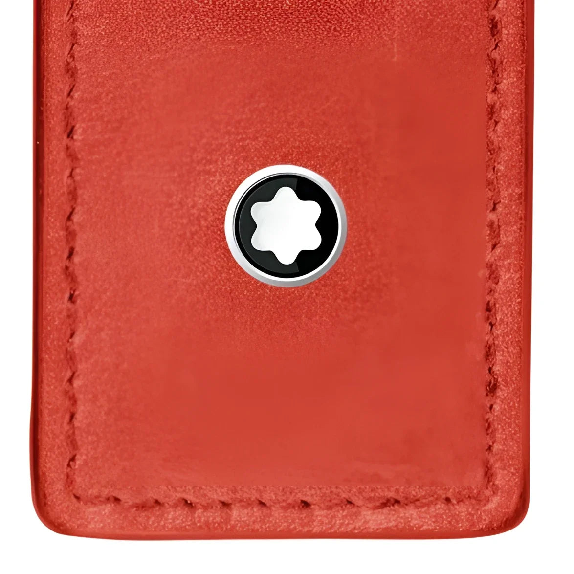 Red suede wallet with silver and black montblanc emblem for penna meisterstück corallo all’elegante astuccio