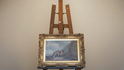 "The Mussel Gatherers on the South Coast" — Joseph Paul Pettitt & George Young, olio su tela, Inghilterra, XIX secolo